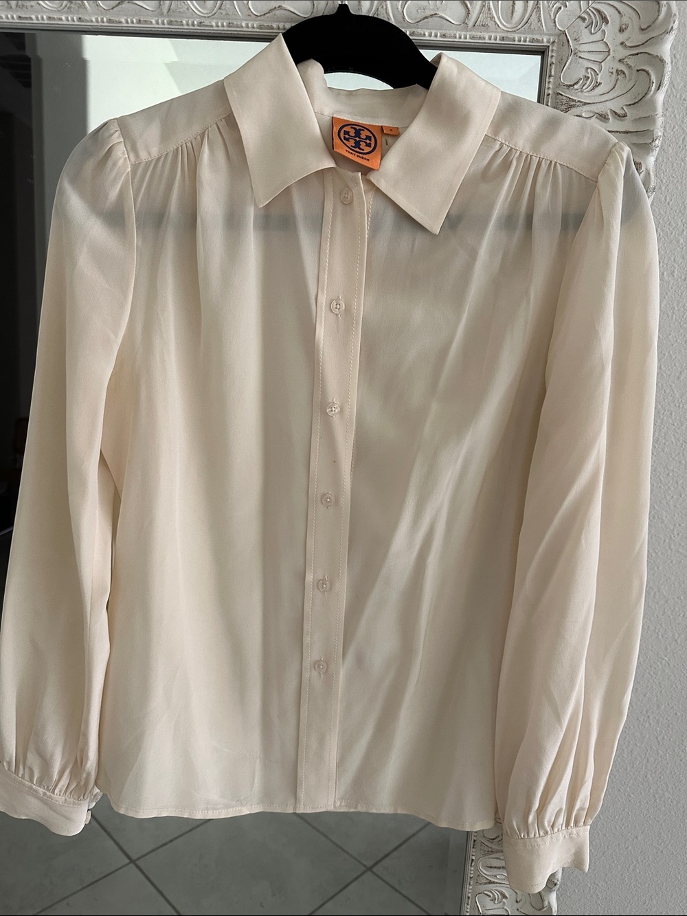 Tory Burch Ivory Silk Button-Down Blouse